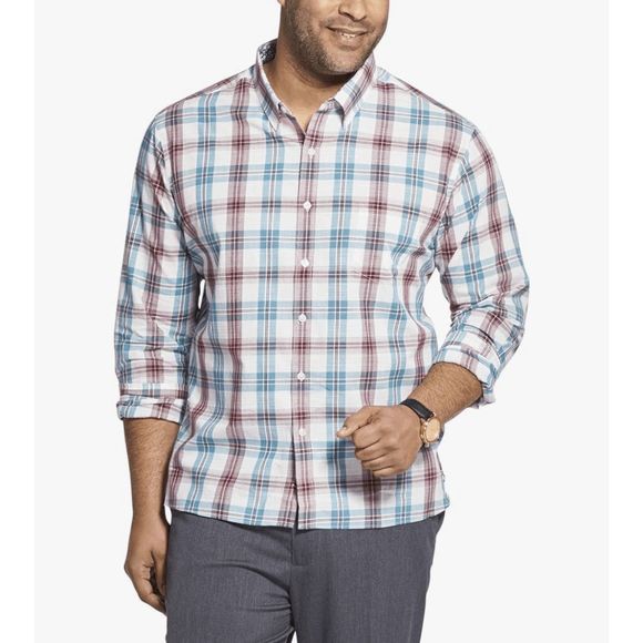 Van Heusen Never Tuck Long Sleeve Shirt in Turquoise Mallard Blue, Size Large - Picture 1 of 6
